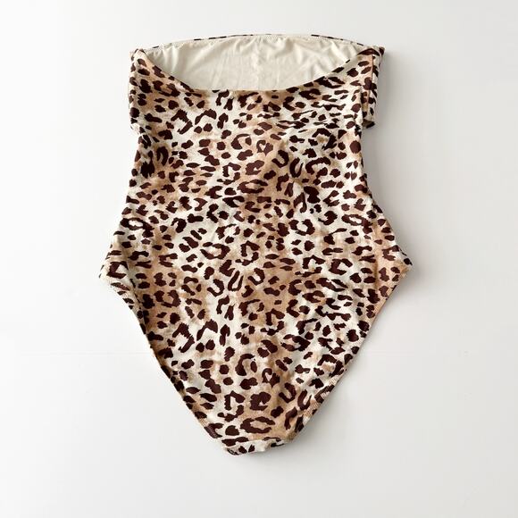 [Aerie] Leopard Print Knot Tie Front Cutout Strapless One Piece Swimsuit Large L - Picture 3 of 12